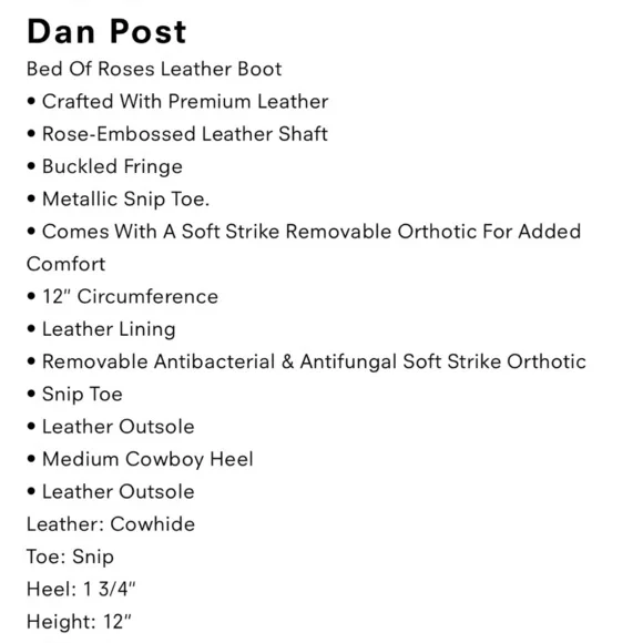 Dan Post Bed Of Roses Leather Boots DP4047-BLACK-FRINGE Size 6.5 LNC - Picture 7 of 11
